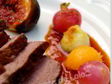 Magret de canard et sa réduction de bouillon à l'orange, gingembre et amaretto et légumes d'été indien...