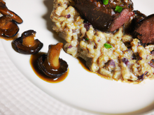 Filet pur de bœuf Irlandais - Risotto aux morilles - Légumes sautés - Sauce au chocolat