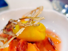 Nage d'oranges sanguines, sorbet fenouil safran