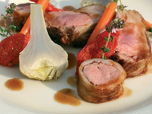 Agneau à la purée d'artichaud et jeunes carottes