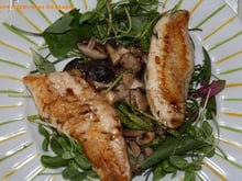Filets de rouget sur champignons et petite salade