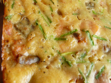 Cake aux saumon fumé, ciboulette, aubergine et tomate