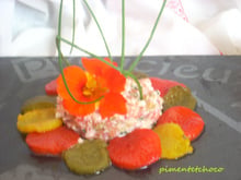 Carpaccio de poivrons et son tartare de tomate au chevre