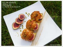 Eclair, crème légère au miel, figues fraîches et caramel au balsamique