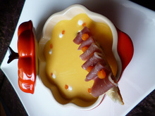 Crème de potiron, mouillette de jambon de pays