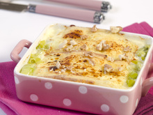 Gratin de poireaux au jambon cru et à la raclette Richemonts