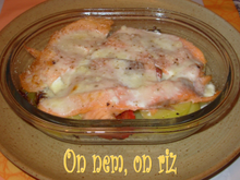 Gratin de pommes de terre, poivrons, truite fumée et fève tonka