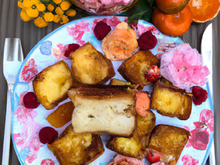 Pain perdu aux biscuits roses de Reims, fruits d'automne et crémeux champenois