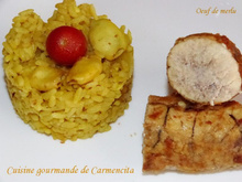 Œuf de poisson de merlu (ou rogue) et risotto de curry aux calamars