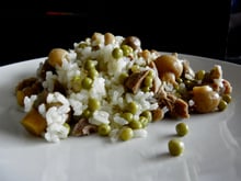 Risotto aux petits pois, champignons et au poulet... à la cocotte minute