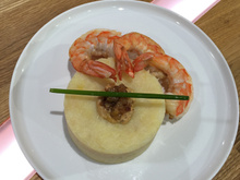Gambas flambées au whisky et purée de céleri pomme de terre