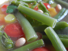 Soupe de légumes, haricots au beurre