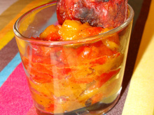 Duo de poivrons confits et sa chips de chorizo