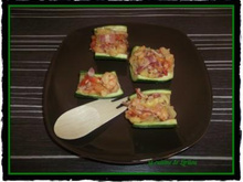 Bouchées de courgettes aux crevettes et pancetta corse