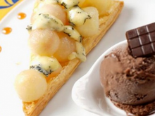 Grappes de poires à la fourme et sa glace au chocolat