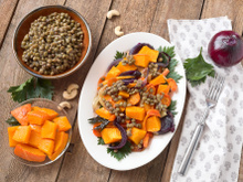 Salade de lentilles au potimarron et aux noix de cajou