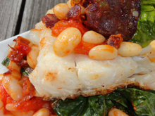 Cabillaud, coco paimpolais à la compotée de tomate et chorizo