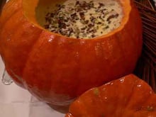 Crème de potiron en surprise, écume de coquillages