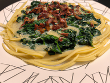 Spaghettis épinards-carbonara