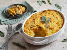Gratin de risotto au Butternut et aux saucisses