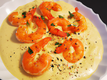 Gambas à la crème de poivron