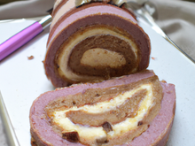 Bûche à la crème de marrons et chocolat mauve