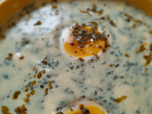 Crème de belle de Fontenay en infusion d'algues et panaché d'œufs