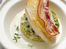 Suprême de pintade au Muscadet en carbonara, quinoa printanier