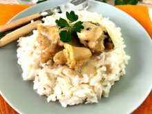 Blanquette de chapon aux pleurotes et riz sauvage