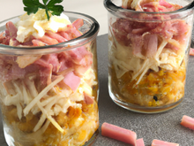 Coquillettes et jambon de pays en verrine