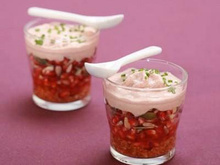 Espuma de mousse de canard, concassé de figues et grenade façon Compagnons du Goût