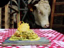 Mousseline de grenouilles sur croquants de comté