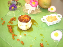 Millefeuille mangue-carotte, granite carotte-citron vert