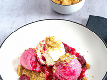 Crumble framboises et glace nougat