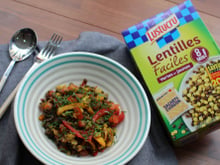 Wok de lentilles et légumes croquants