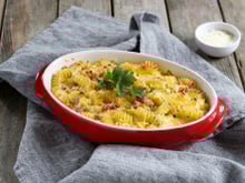 Fusilli au four aux poireaux et aux lardons