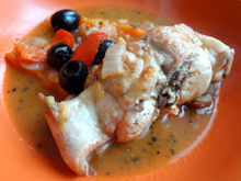 Lapin, coulis de poivrons