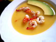 Potage crevette, gingembre et avocat