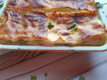 Lasagnes aux poireaux et au lard fumé