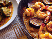 Gambas au curry et aux aubergines braisées