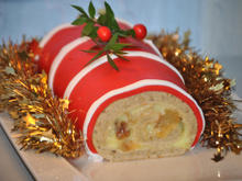 Bûche en habit de Noël aux pommes caramel vanille et marrons glacés