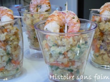 Verrines lentilles corail et crevettes roses au citron