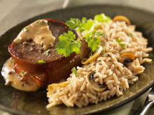 Tournedos à la coriandre et au riz aux champignons
