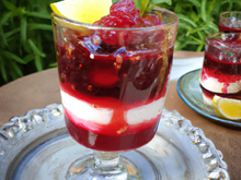 Verrine de fromage frais, compotée de fruits rouges au miel et citron vert