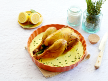 Poulet rôti, sauce au citron et au curcuma