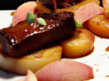 Magret, pomme et foie gras piqués