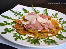 Carpaccio de figues rôties et jambon de Parme aux deux assaisonnements