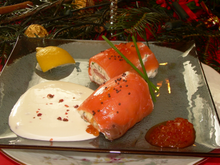 Nems de saumon fumé, crème de vodka