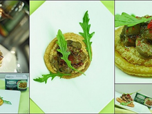 Tartelettes fines, fromage frais tomaté et champignons aux aubergines en souvenir d'une soirée Cassegrain