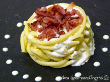 Spätzle d'Alsace aux lardons et sauce Roquefort